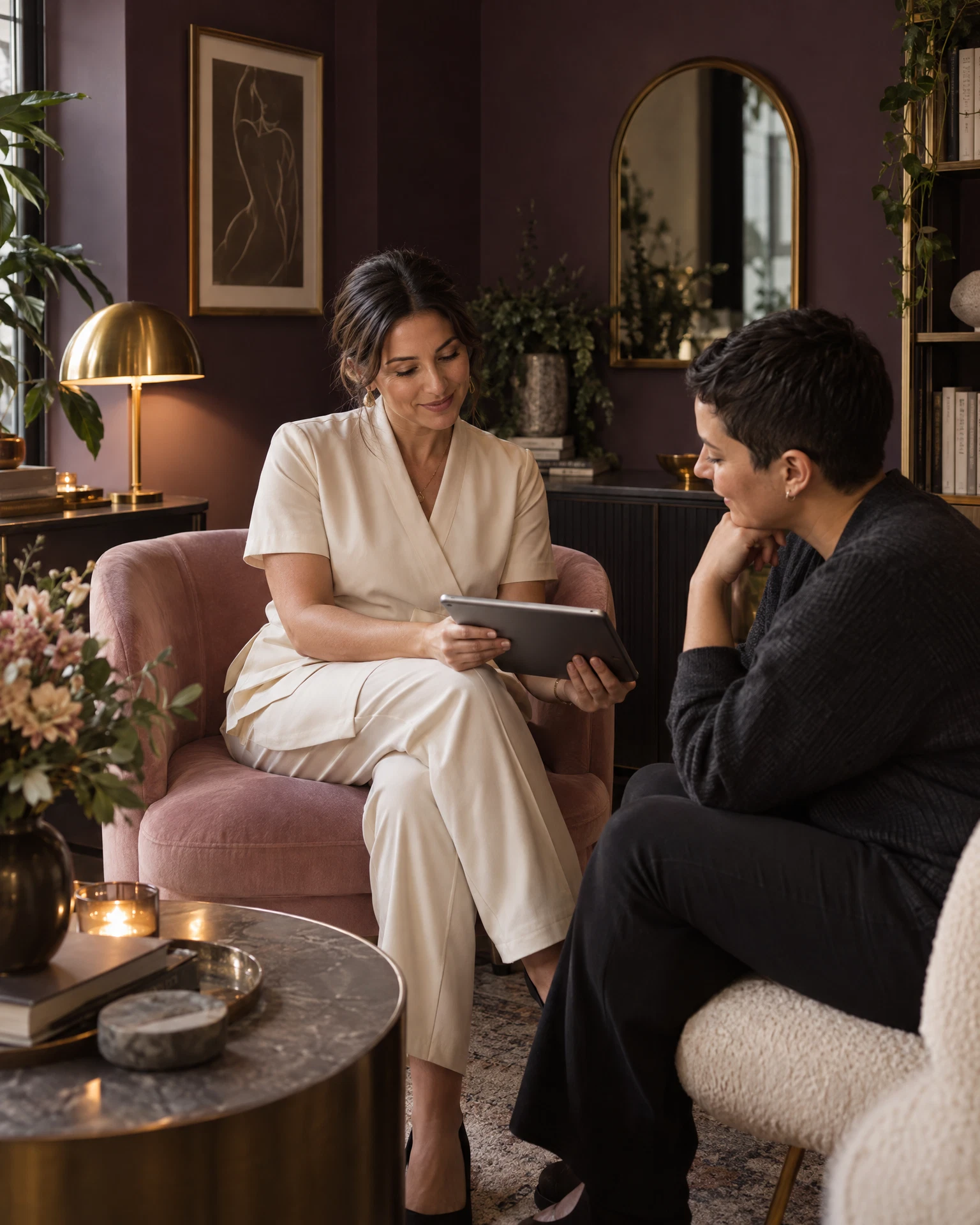 Wellness practitioner and client sharing a private consultation